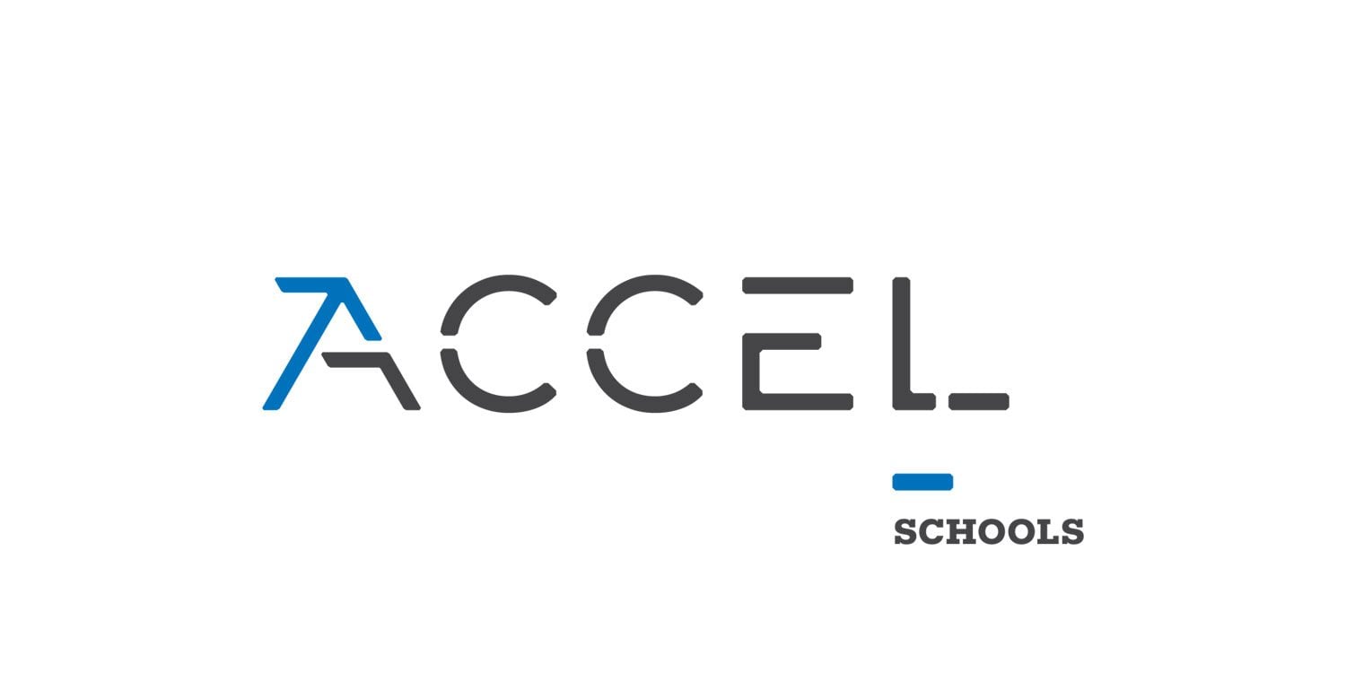 Accel Schools logo with stylized text.