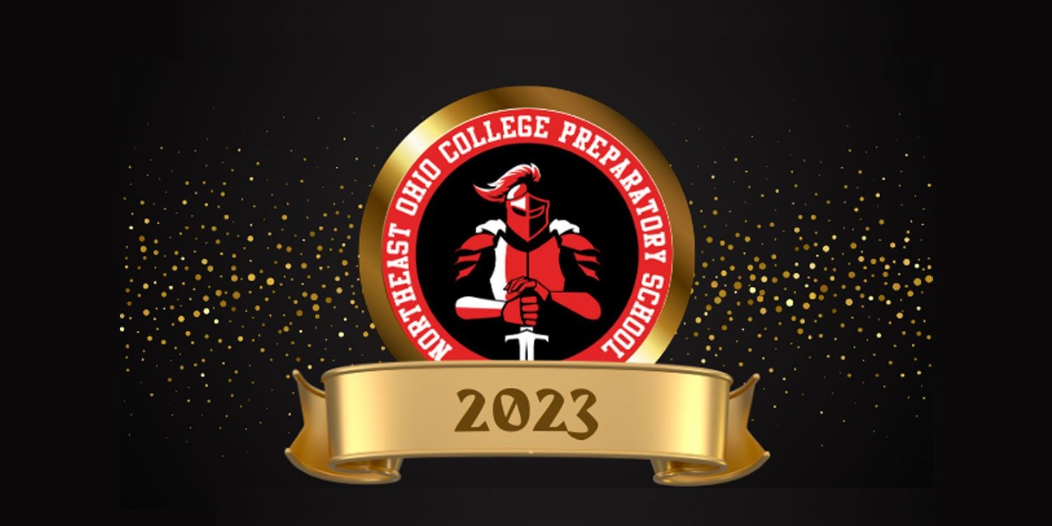 Northeast Ohio College Preparatory School logo with a knight and 2023 banner.