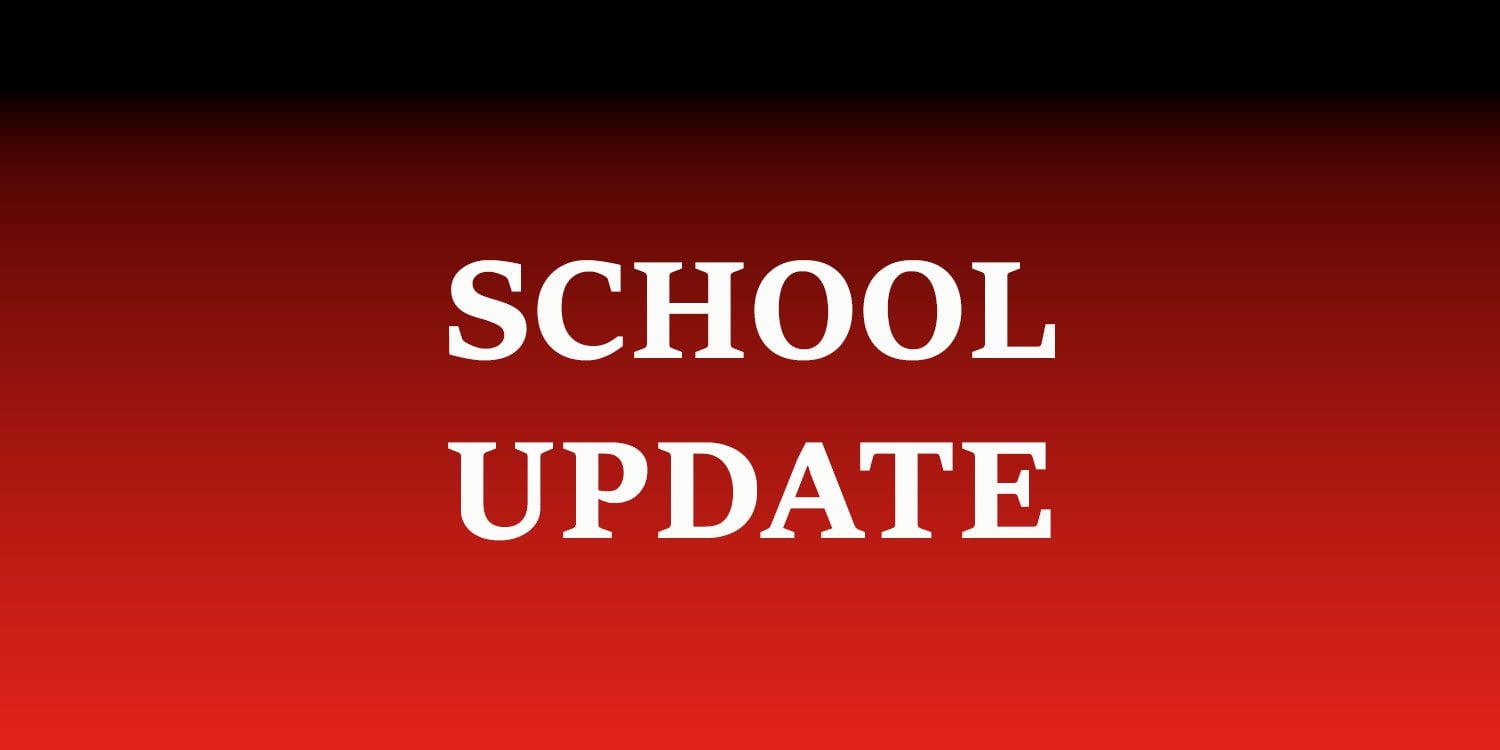 SCHOOL UPDATE text on red background.